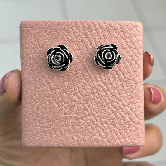 Arete rosa pegado - plata quemada