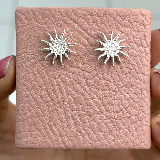 Arete sol centro diamantado pegado - plata