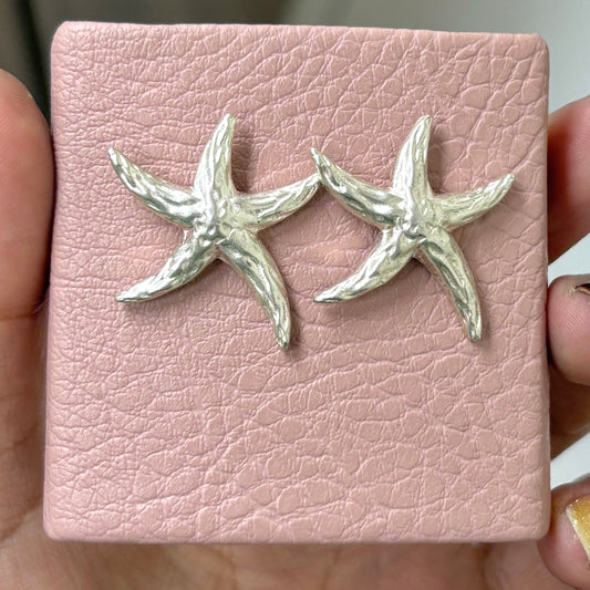 Arete estrella textura chunky pegado - plata