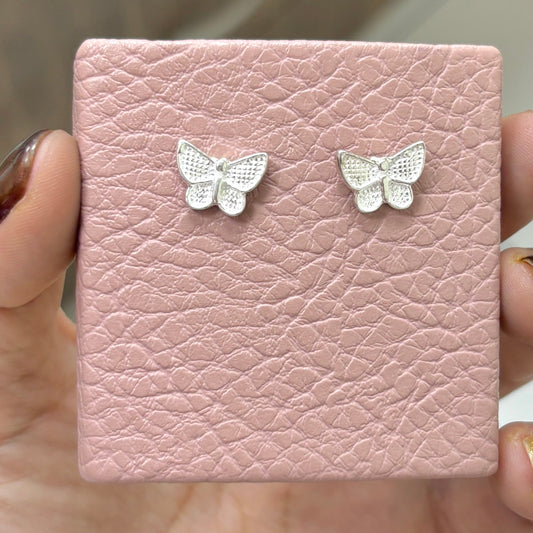 Arete mariposa alas patron cuadraditos pegado - plata