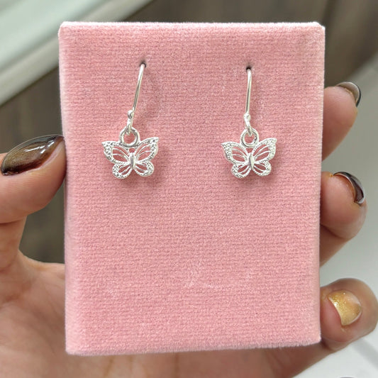 Arete mariposa colgante - plata