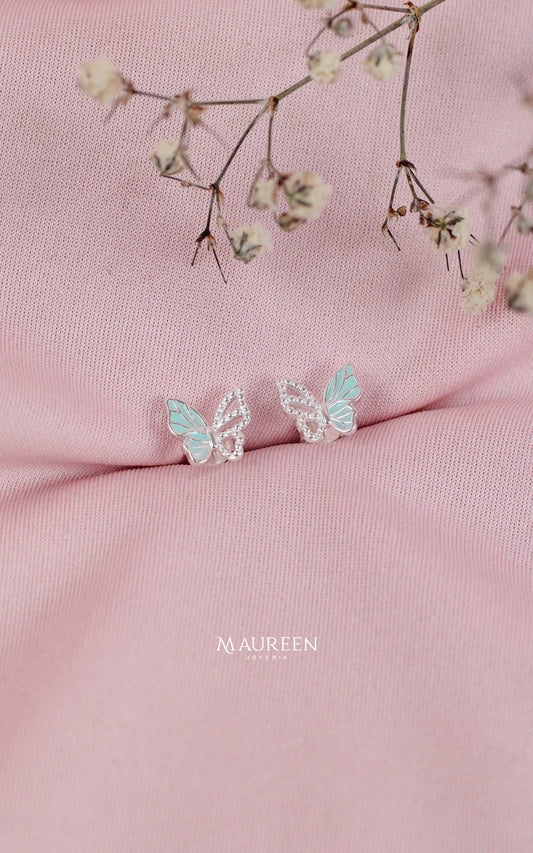 Arete mariposa pegado - Plata