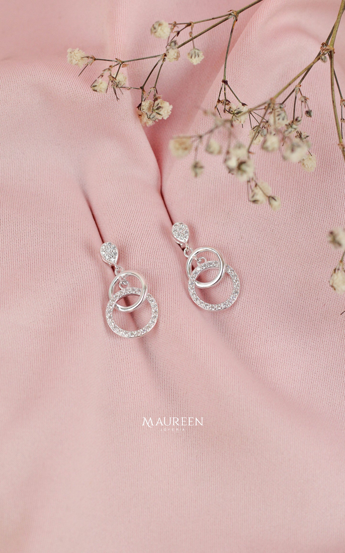 Arete argollas con circones poste - Plata