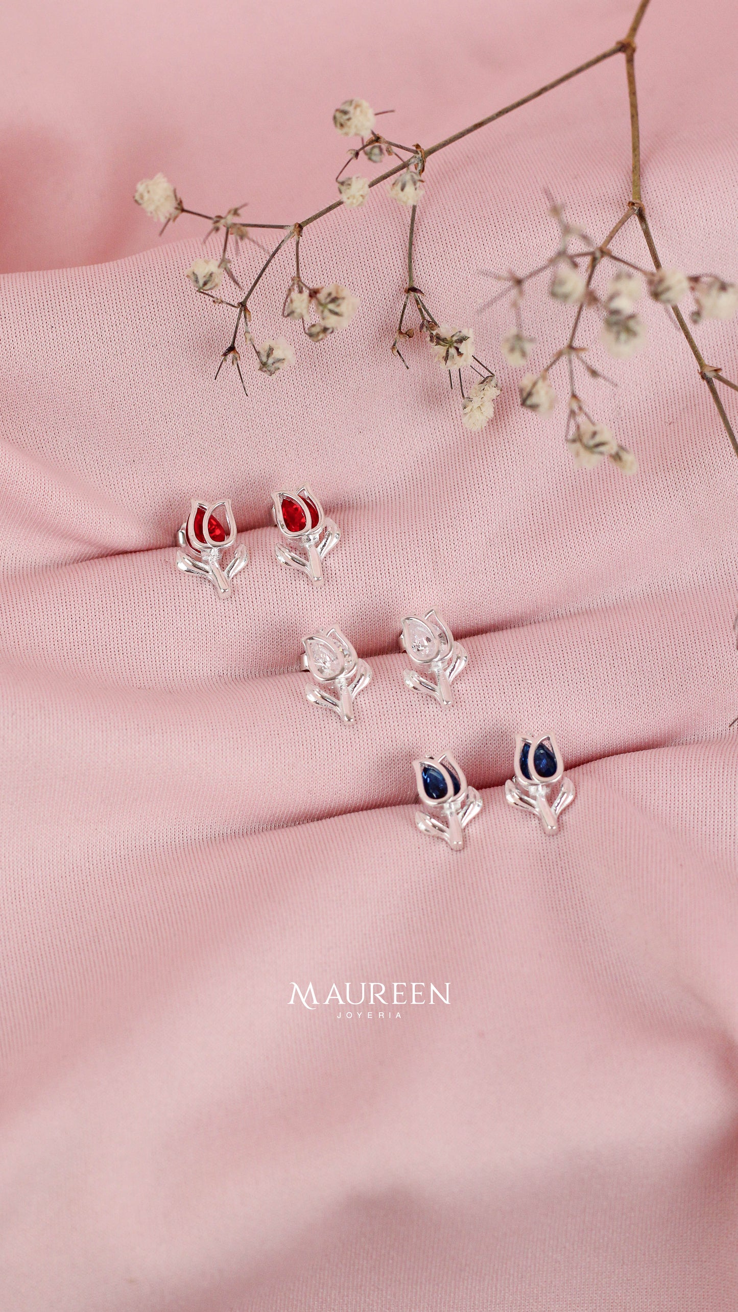 Arete mini tulipanes calado - Plata