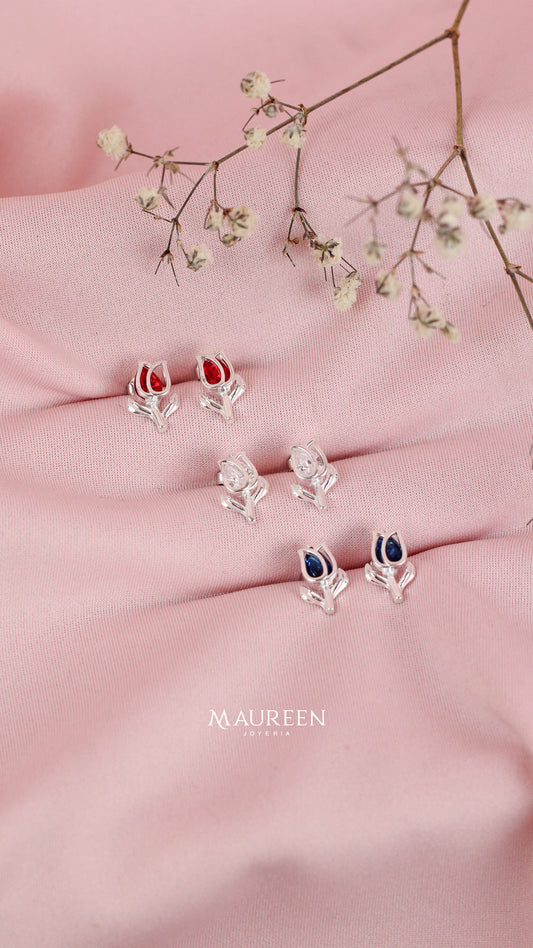 Arete mini tulipanes calado - Plata