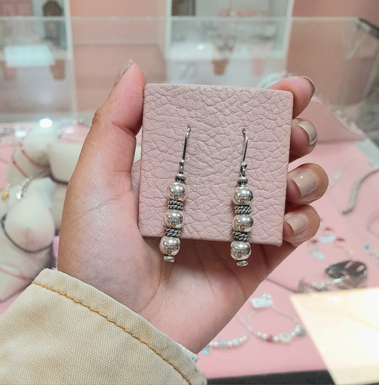 Arete tres bolas trenzados colgante - plata