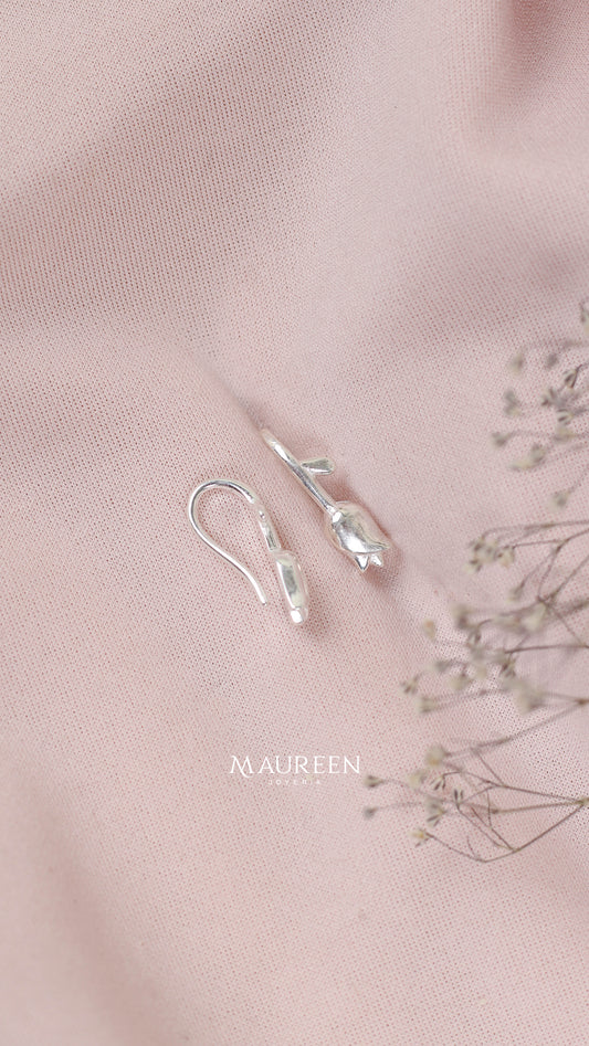 Arete rosa colgante - Plata