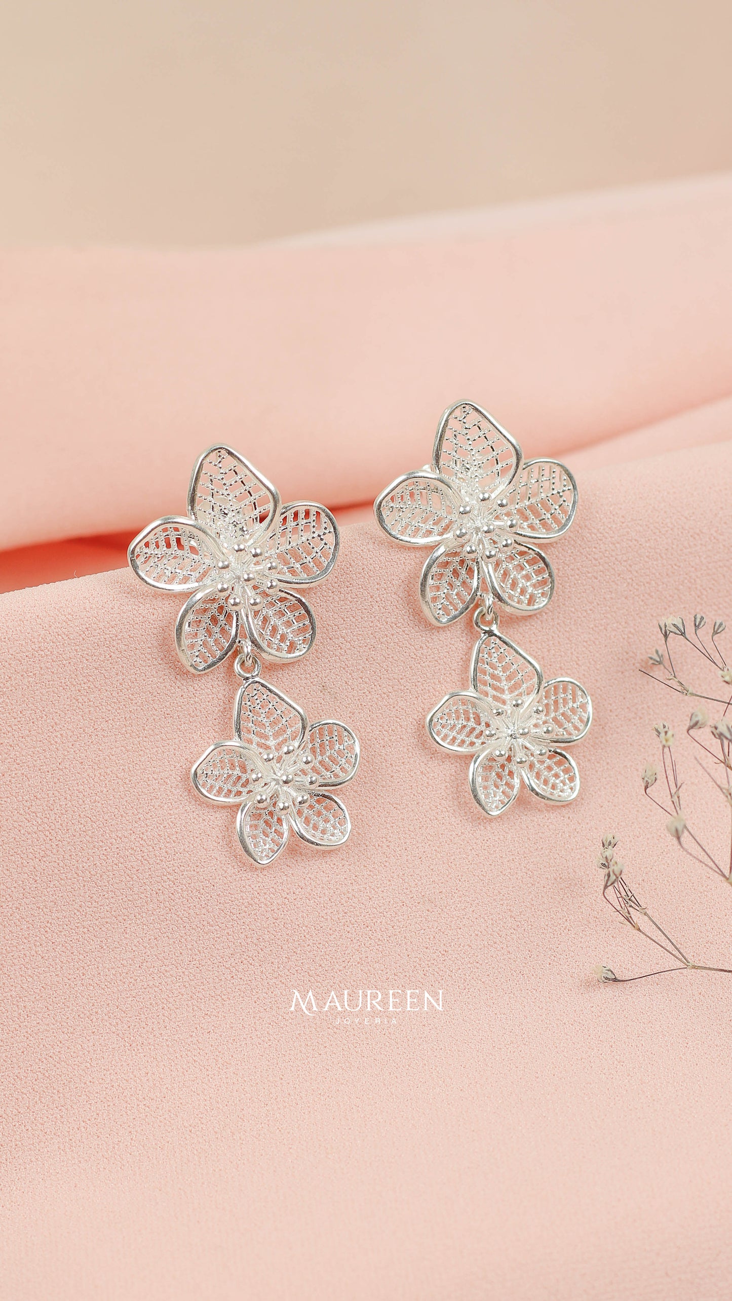 Arete doble flor filigrana poste - Plata