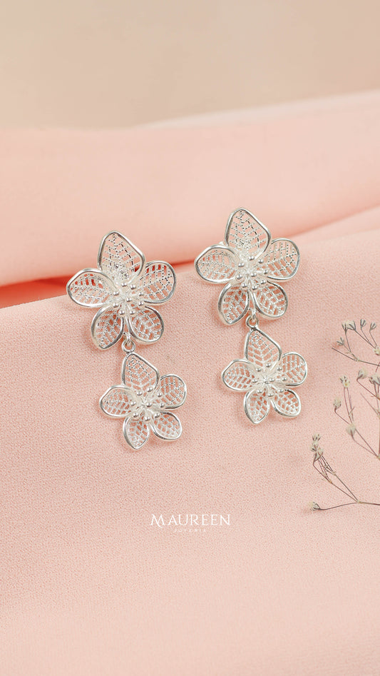 Arete doble flor filigrana poste - Plata