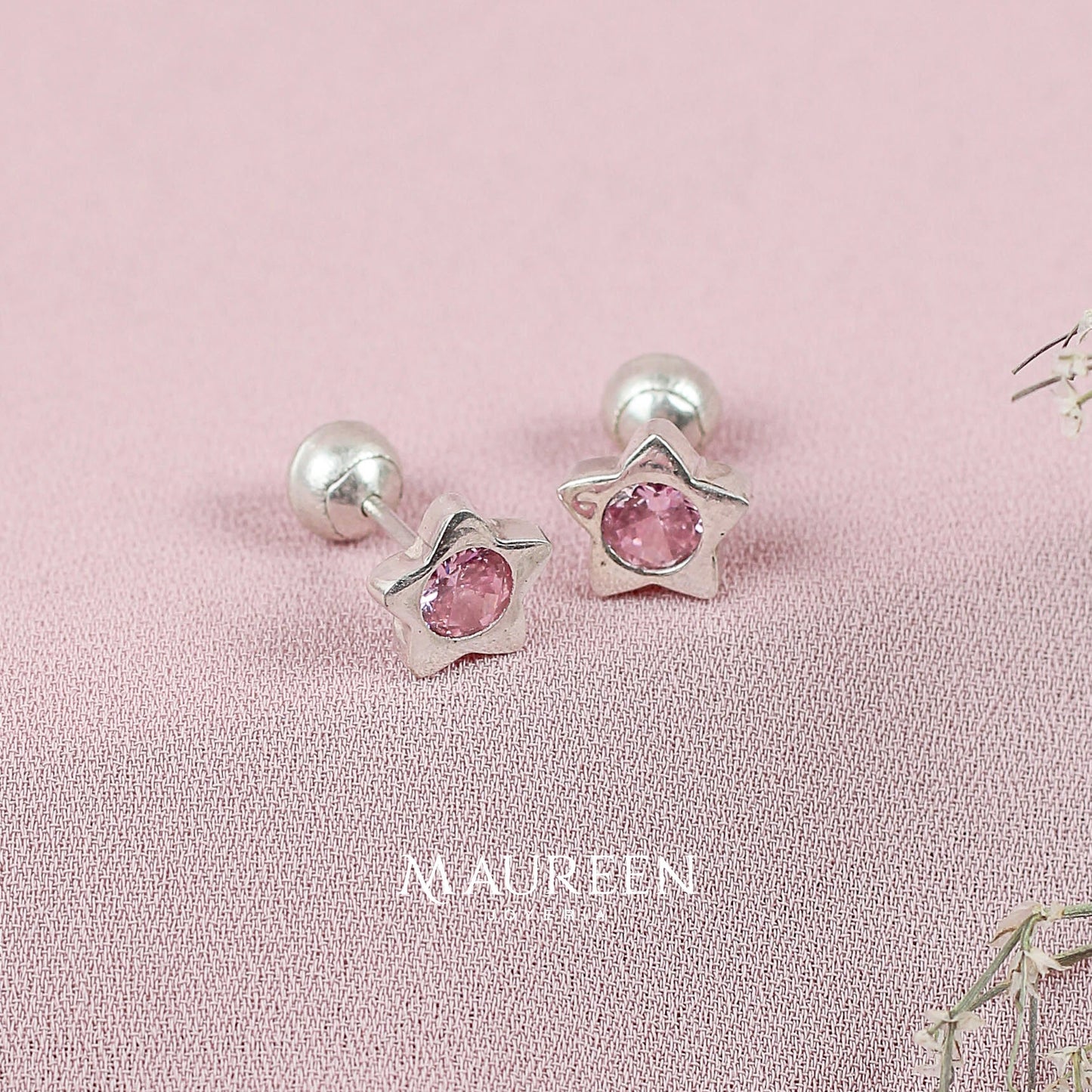 Arete tornillo estrella con circón - Plata