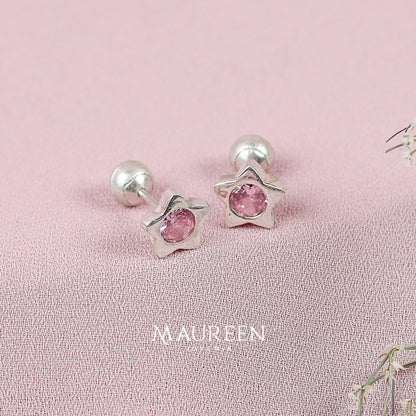 Arete tornillo estrella con circón - Plata