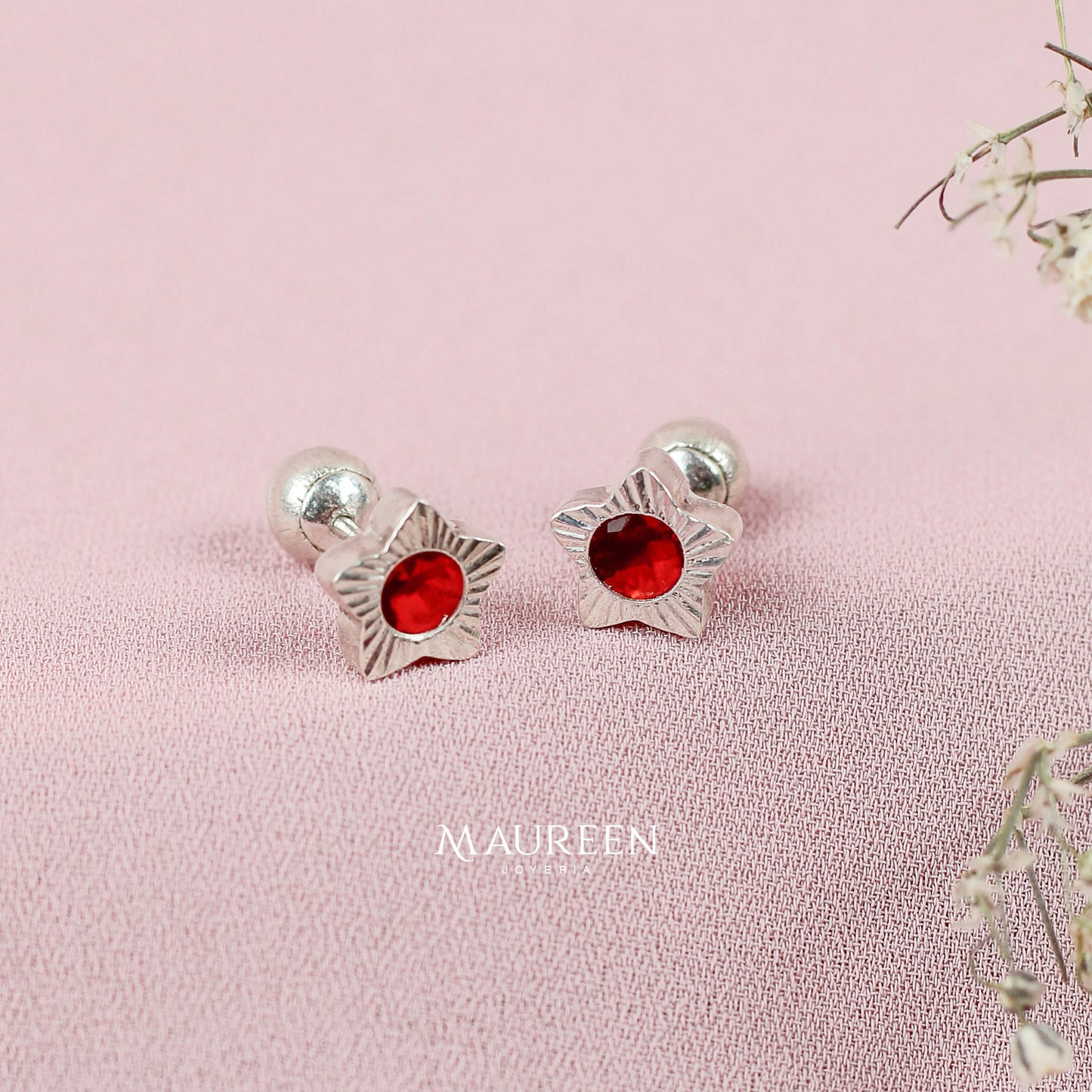 Arete tornillo estrella con circón - Plata