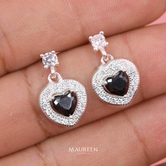Arete corazón circón colgante - Plata