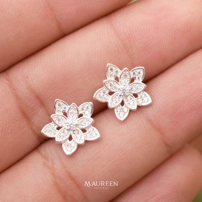 Arete flor circones - Plata