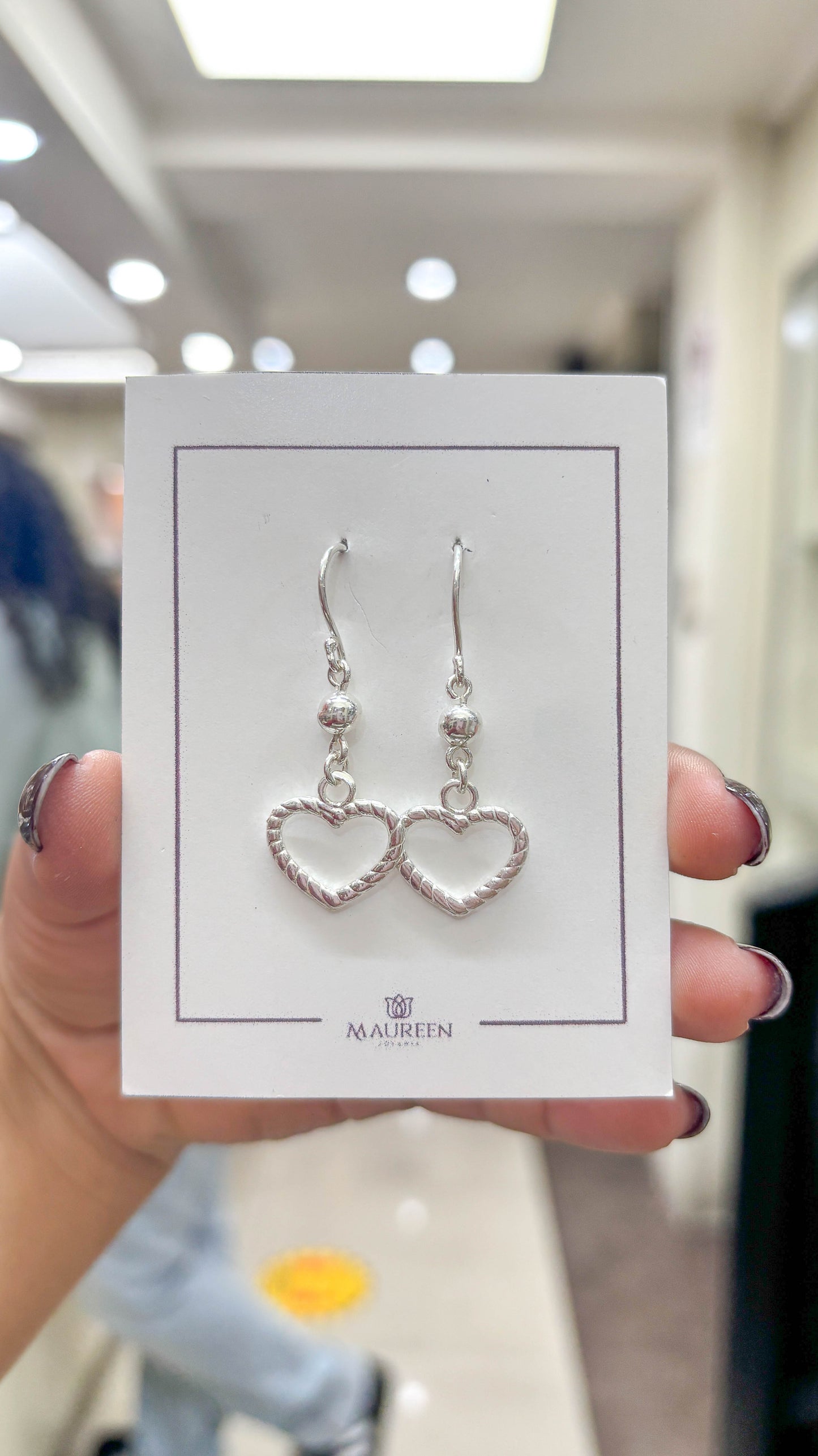 Arete esfera con corazon trenzado calado colgante - Plata