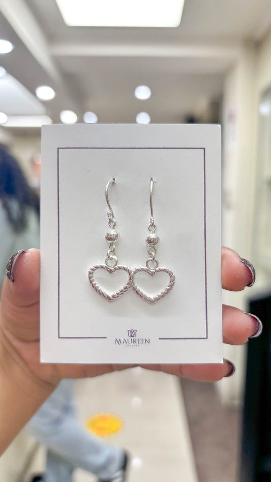 Arete esfera con corazon trenzado calado colgante - Plata