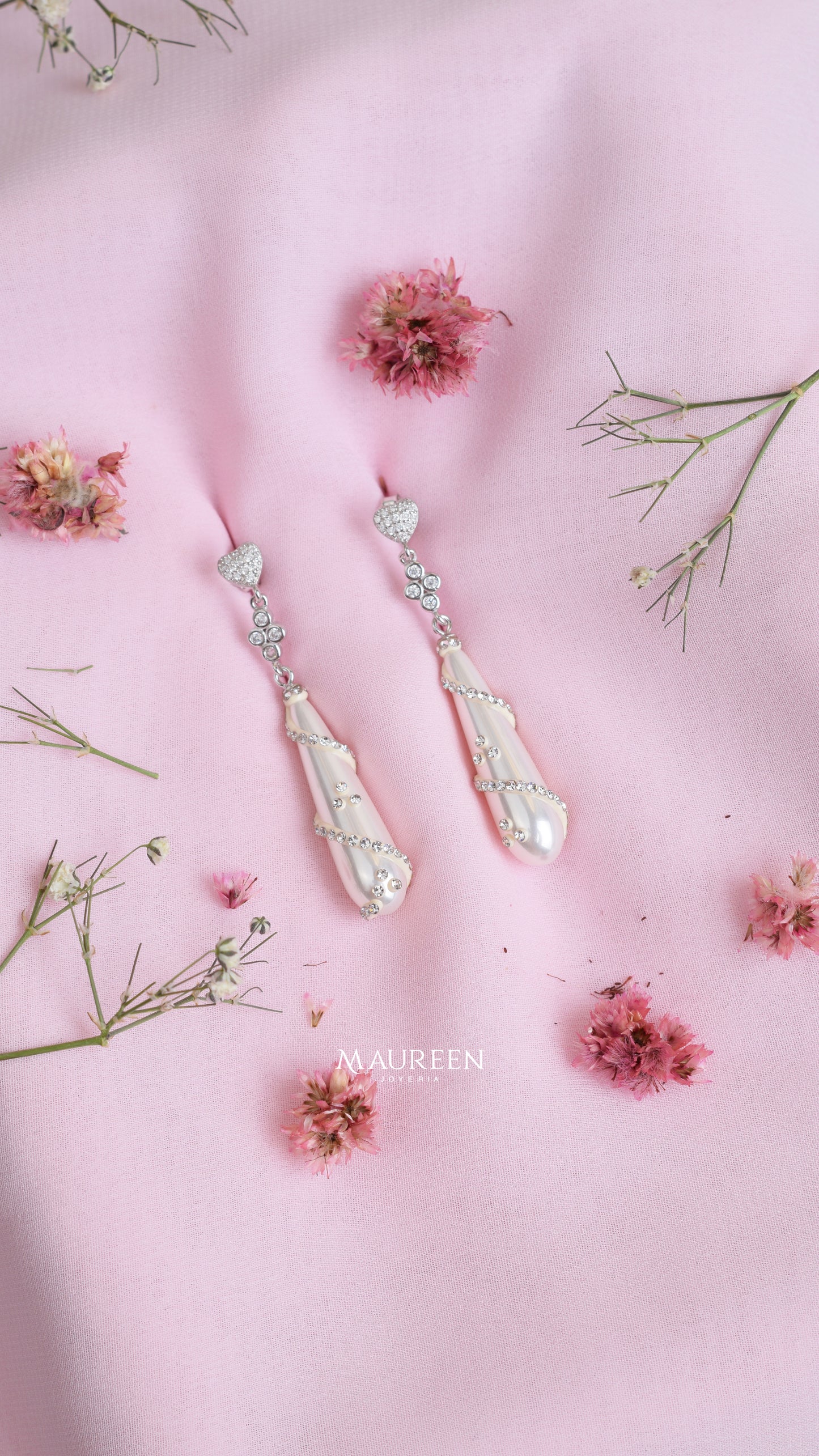 Arete colgantes perla corazon circones - Plata