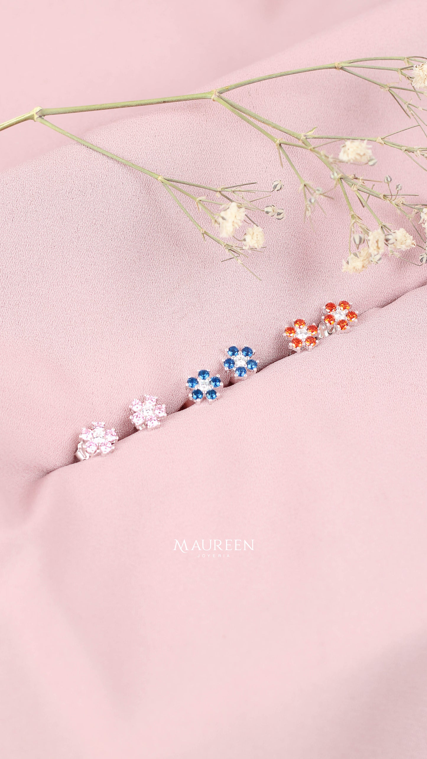 Arete flor con circones  - Plata