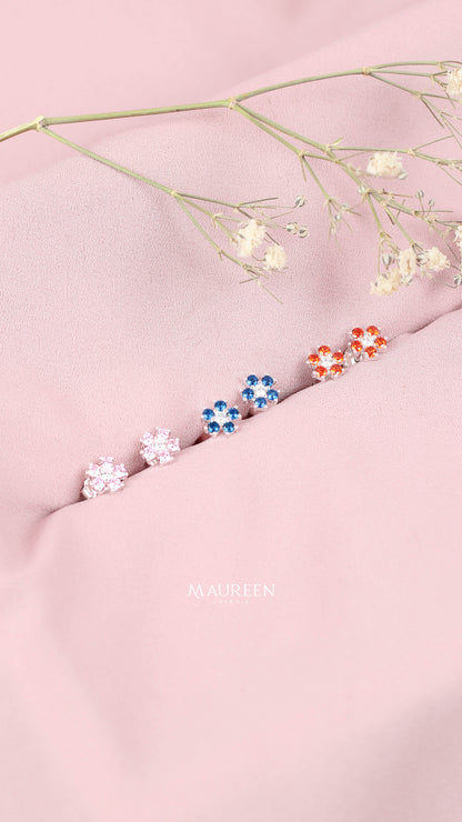 Arete flor con circones  - Plata