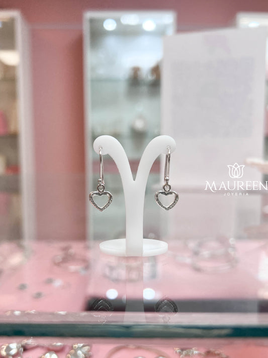 Arete corazón calado pequeño colgante  - Plata