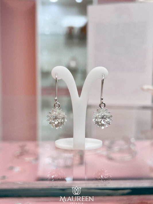 Arete flor con puntas colgante - Plata