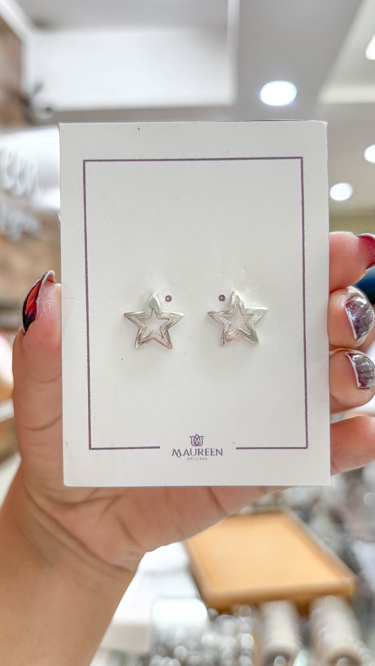 Arete estrella calada contorno grueso pegado  -   Plata