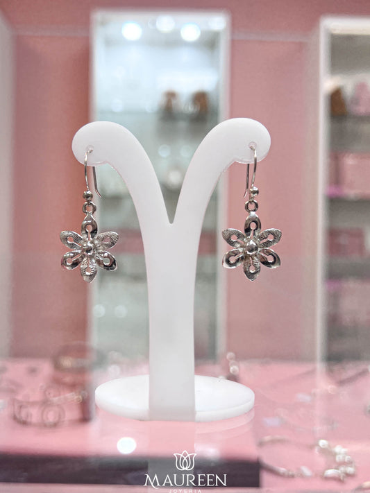 Arete flor 6 petalos - plata