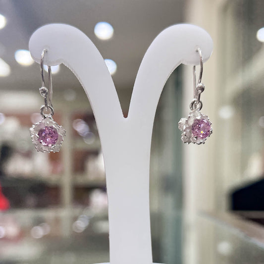 Arete Flor con circon, colgante - Plata