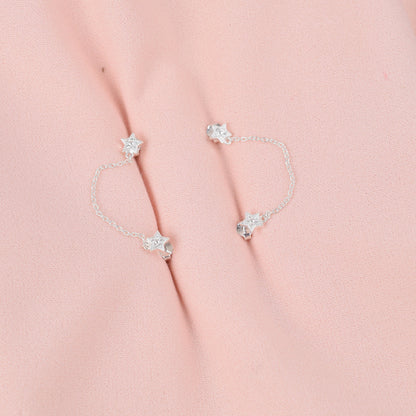Arete piercing doble estrella con circon - Plata