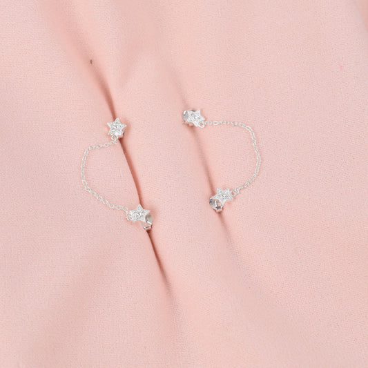Arete piercing doble estrella con circon - Plata