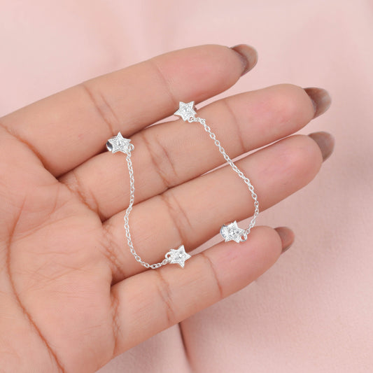 Arete piercing doble estrella con circon - Plata