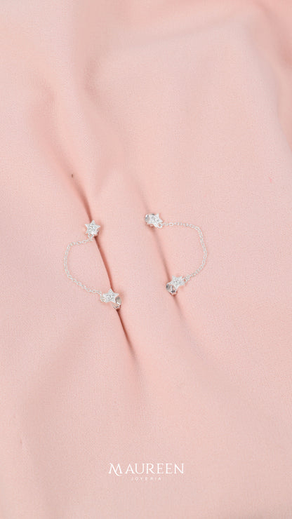 Arete piercing doble hueco estrella  - Plata