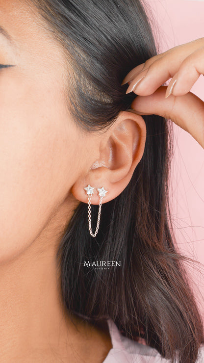 Arete piercing doble hueco estrella  - Plata