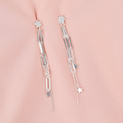 Arete estrellas cadena colgante - Plata