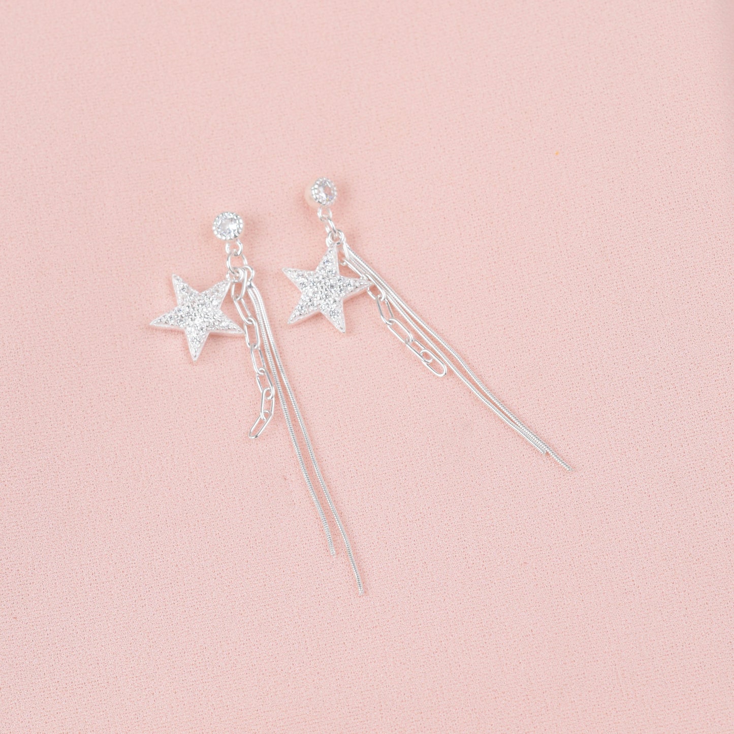 Arete estrella circones cadena colgante - Plata