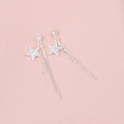 Arete estrella circones cadena colgante - Plata