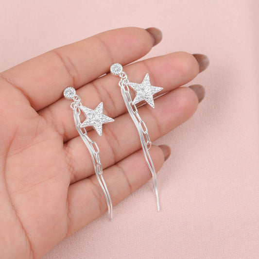 Arete estrella circones cadena colgante - Plata