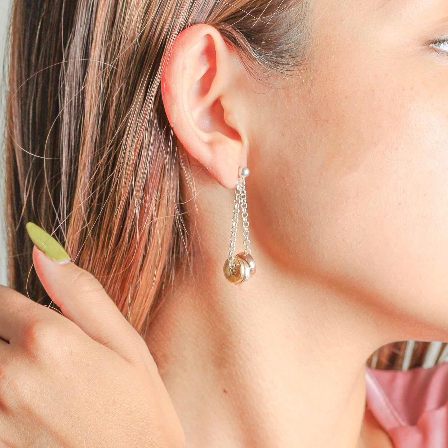 Arete donas plata con oro colgantes