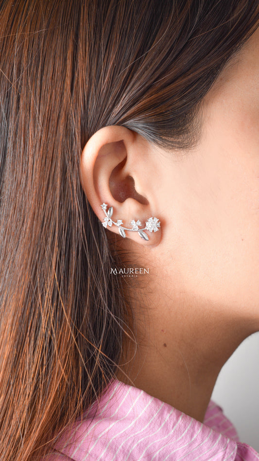 Arete trepador rosas, hojas separadas - Plata