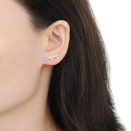Arete corazones circones multicolor - Plata