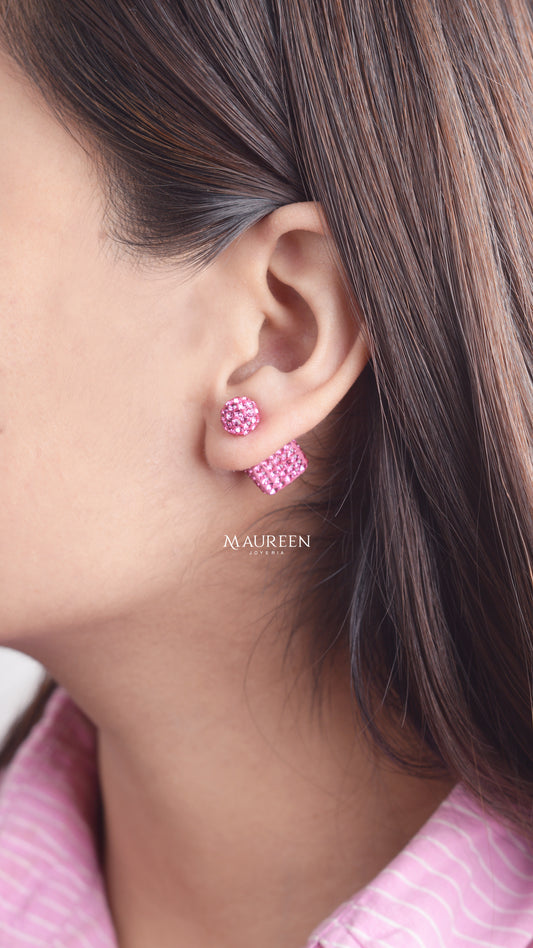 Arete reversible con mini circones de colores - Plata