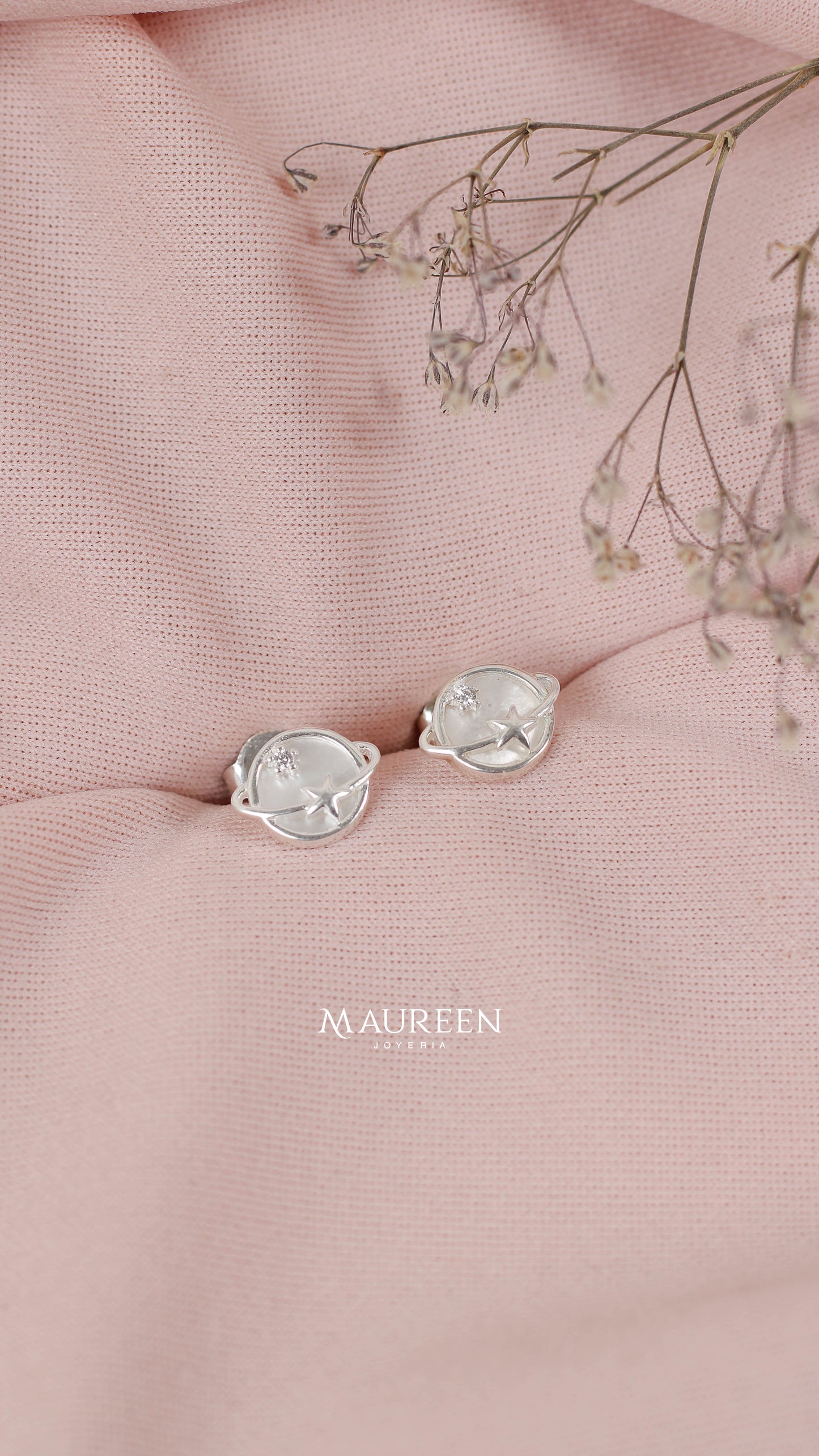 Arete saturno con nacar pegado - Plata