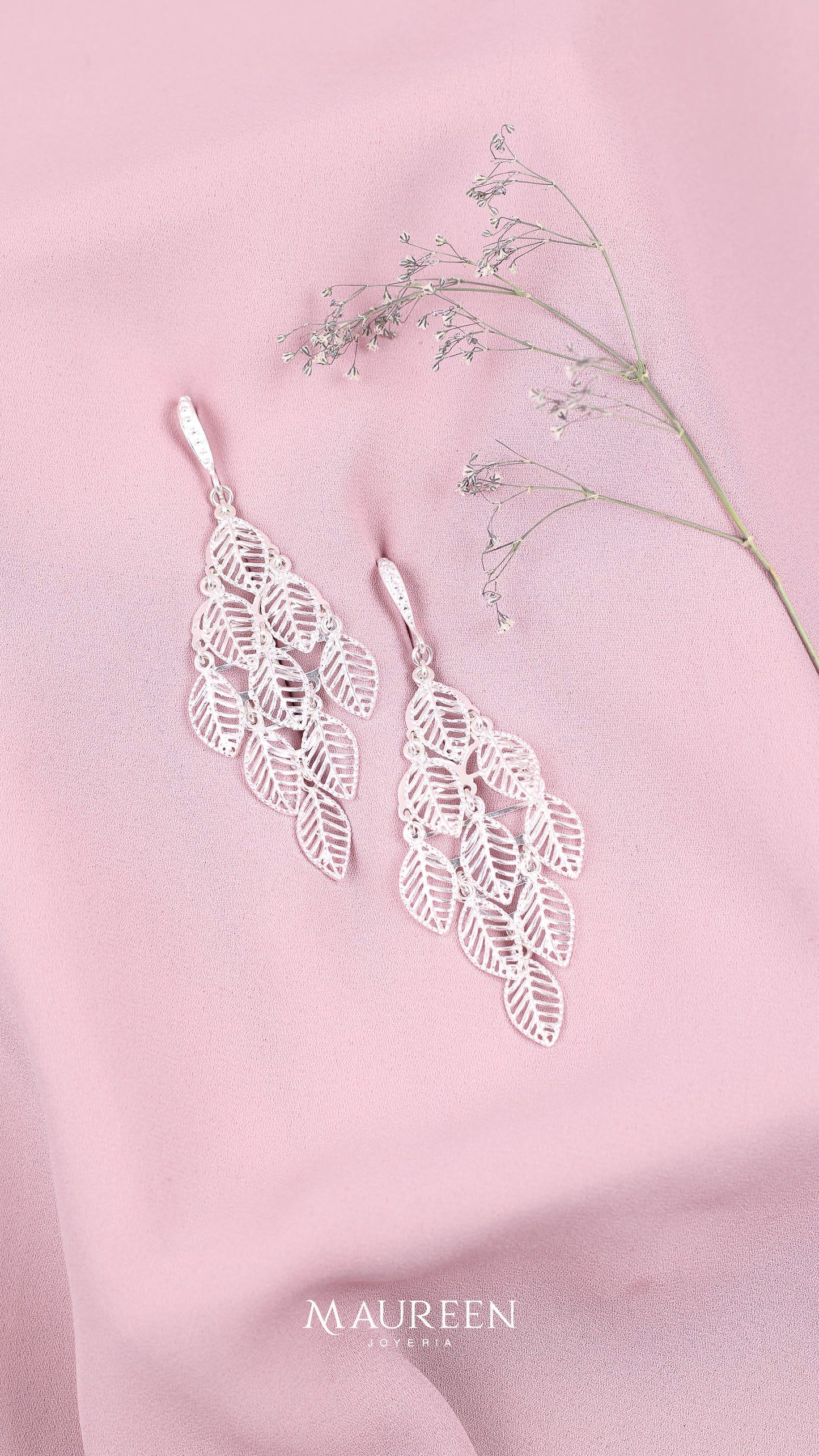 Arete  hoja filigrana colgante- Plata