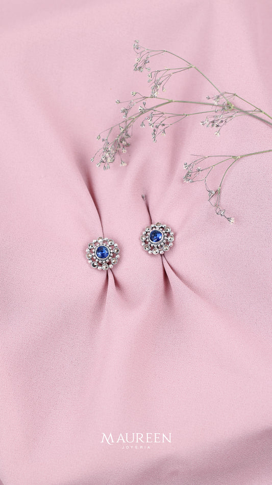 Arete marquesita mandala con piedra zafiro - Plata