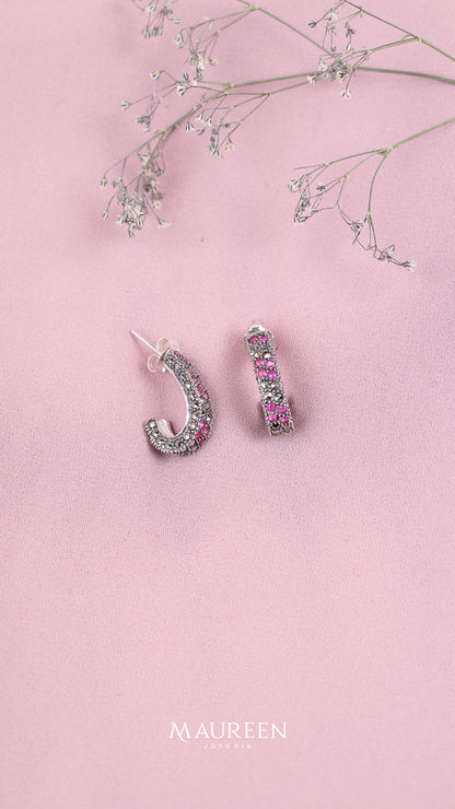 Arete marquesita tipo gancho con rubis- Plata