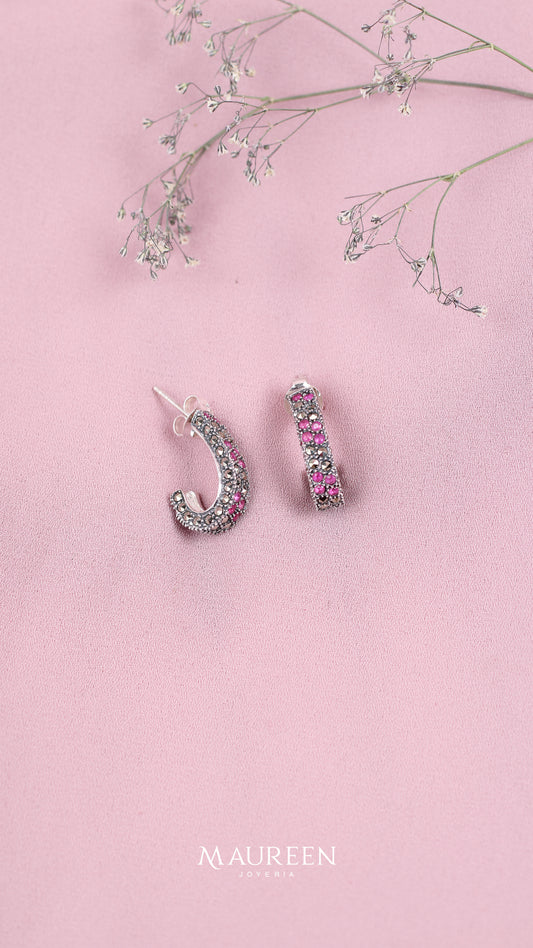 Arete marquesita tipo gancho con rubis- Plata