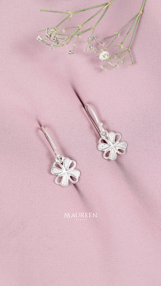 Arete colgante trebol de corazones - Plata