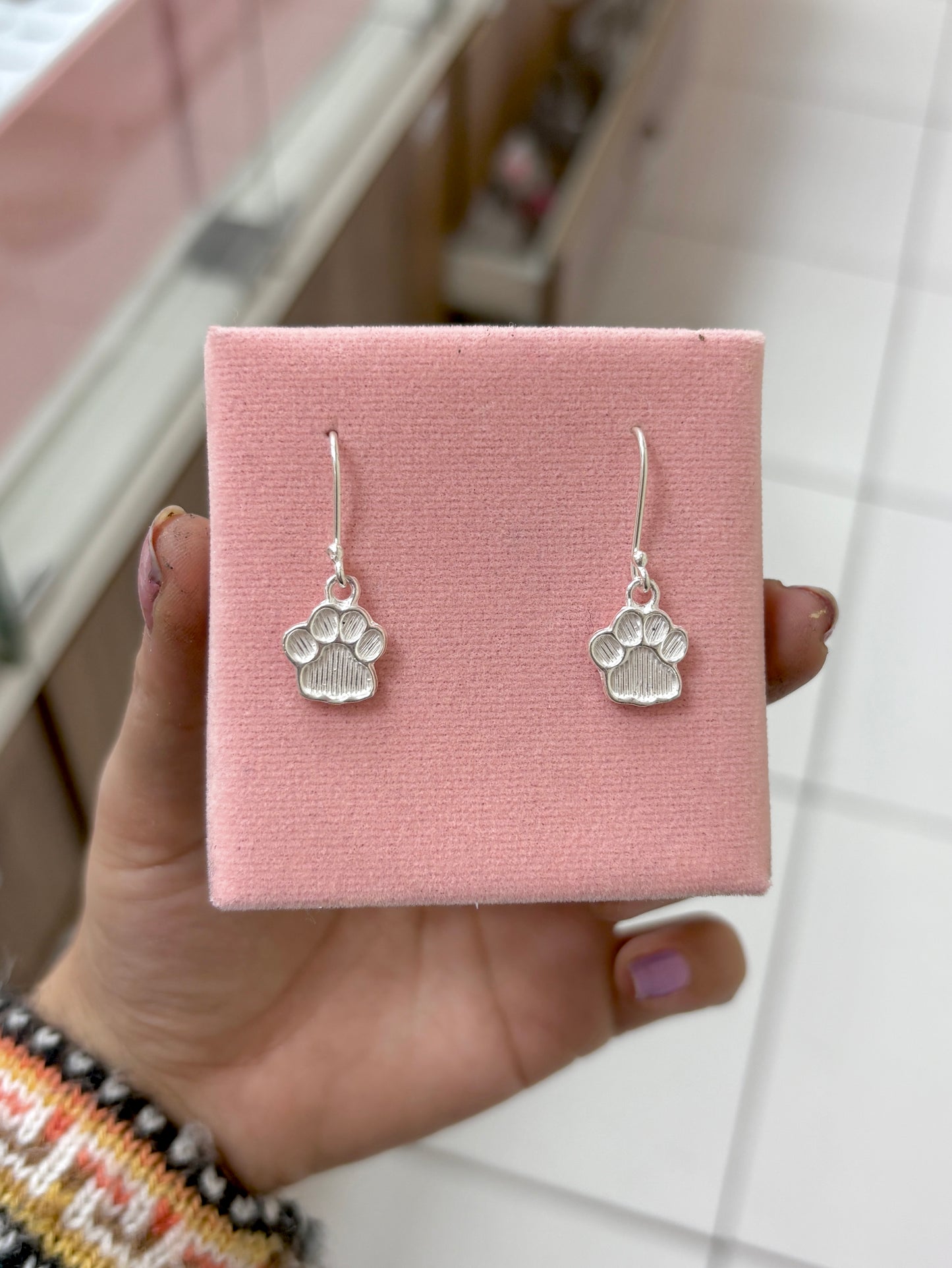 Arete huella rayas colgante- Plata