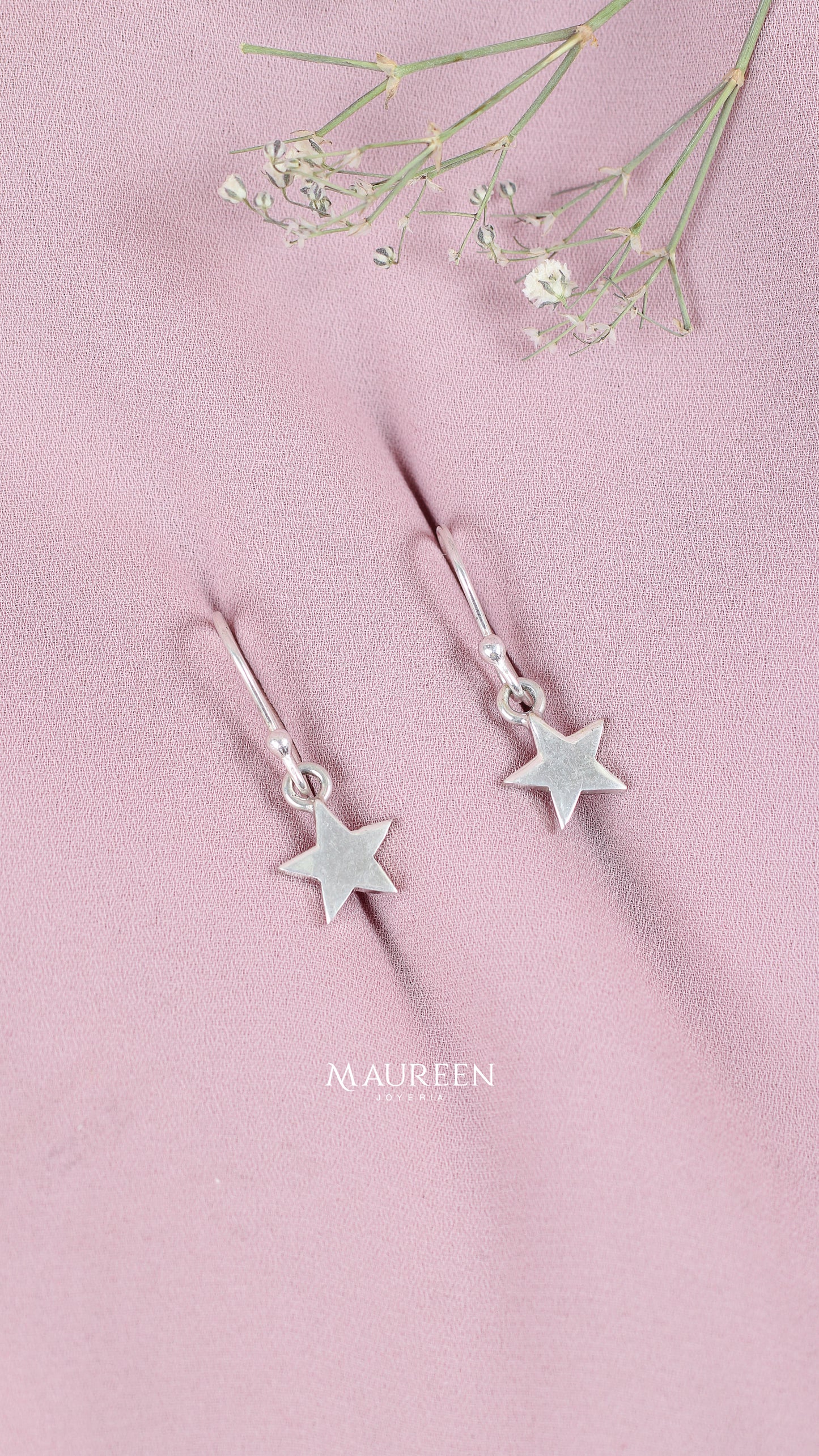Arete colgante estrella plana - Plata