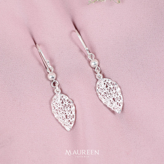 Arete colgante bola con hoja tejida - Plata